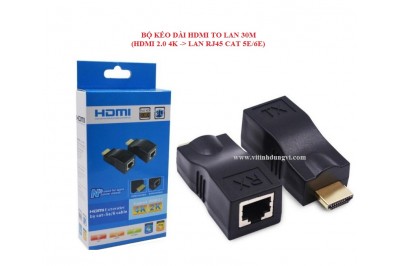 BỘ NỐI DÀI HDMI 30m Sang lan Extender 4K Cat 5e/6e - màu đen